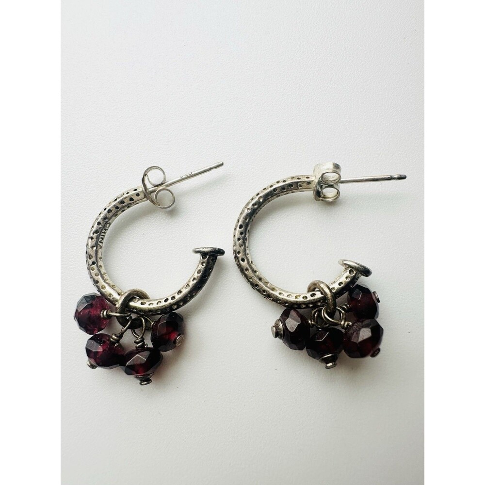 SILPADA Sterling Silver 925 Garnet Charm Hoop Earrings